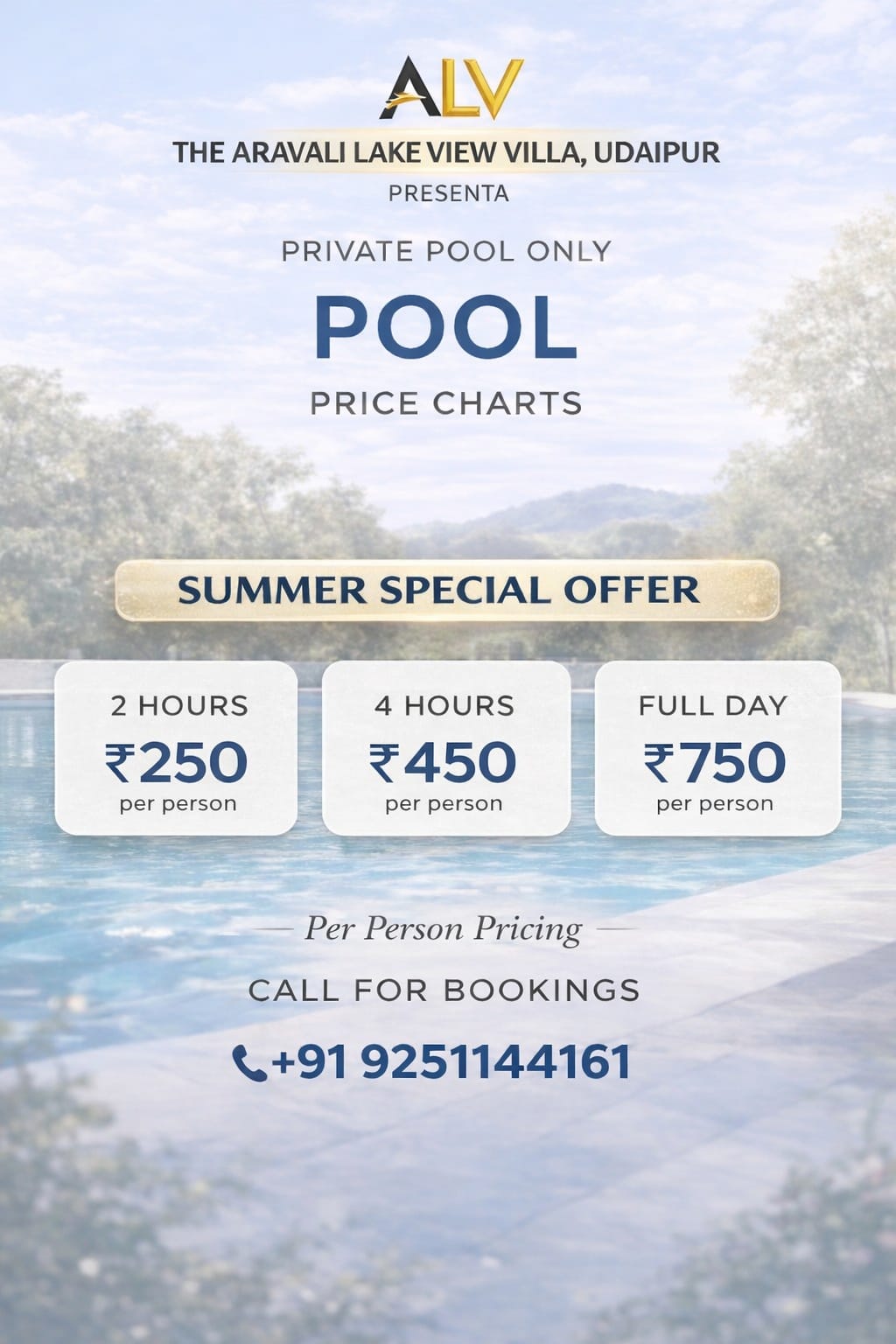 Pool price chart with summer special rates